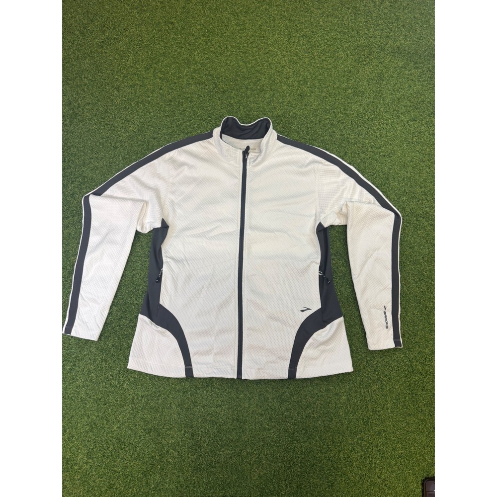 Brooks Equilibrium Technology Running Jacket Womens XL White Gray‎ Full Zip Mesh